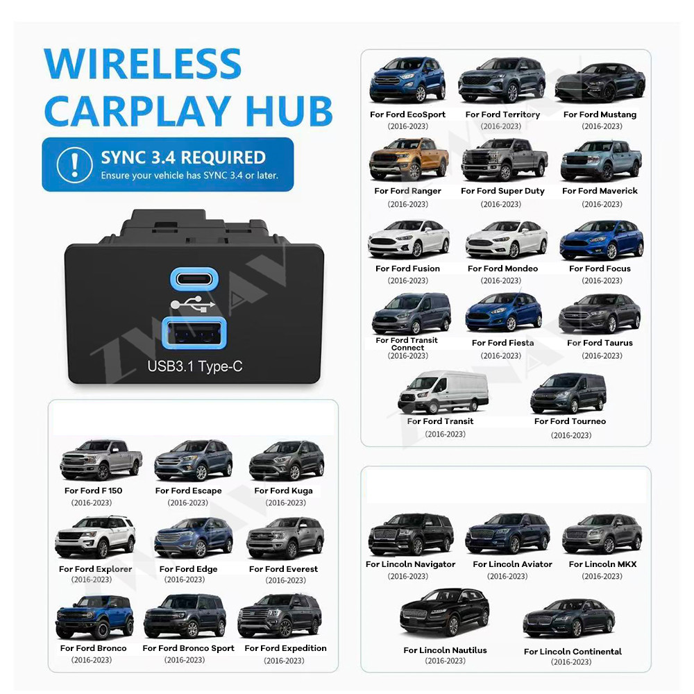 Usb Hub Type C - Adaptador Wireless CarPlay Android Auto para